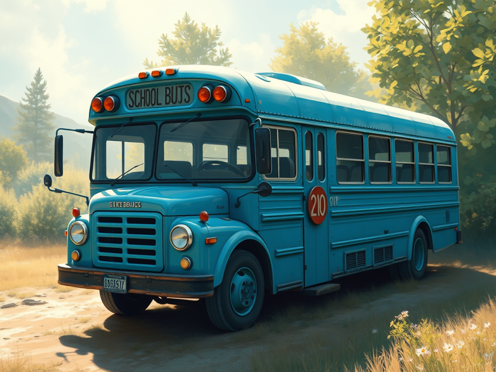 AI generated blue skoolie motor home